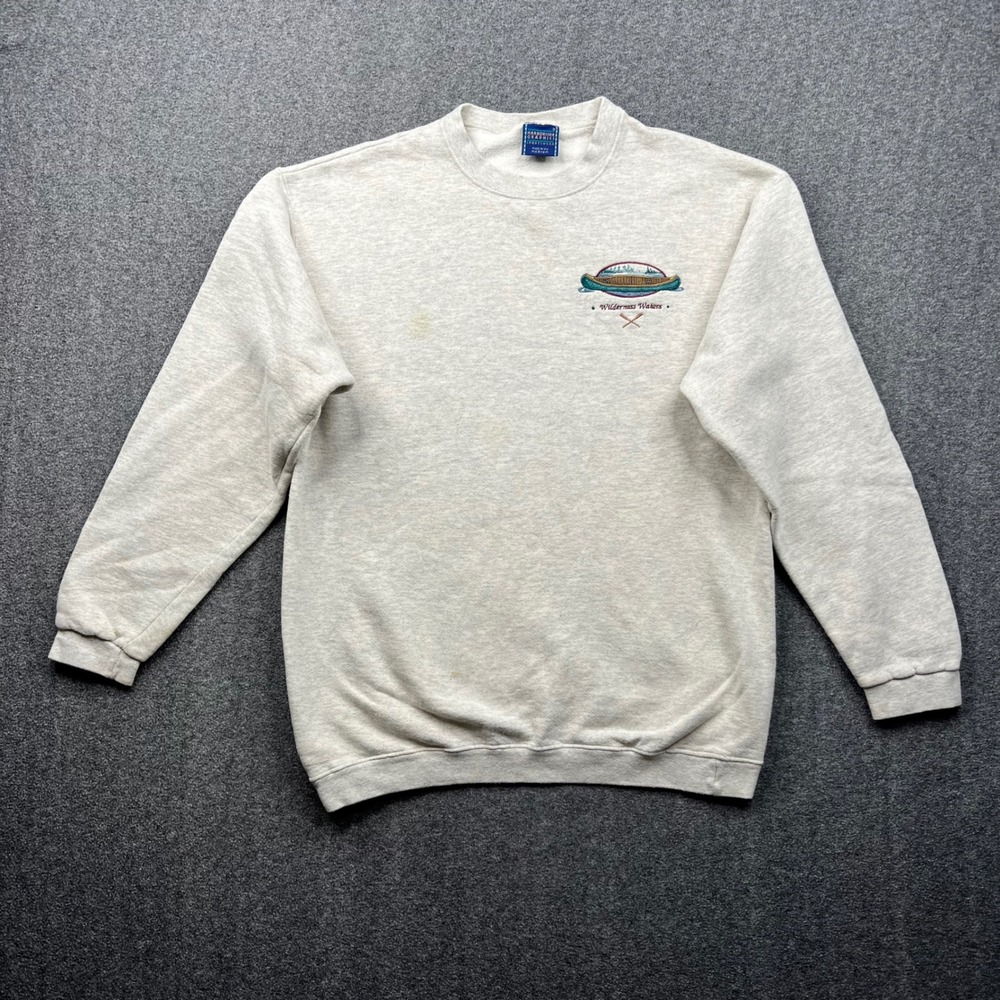 Vintage Harborside Graphics Sweatshirt Mens Medium Gray USA Wilderness  Canoe